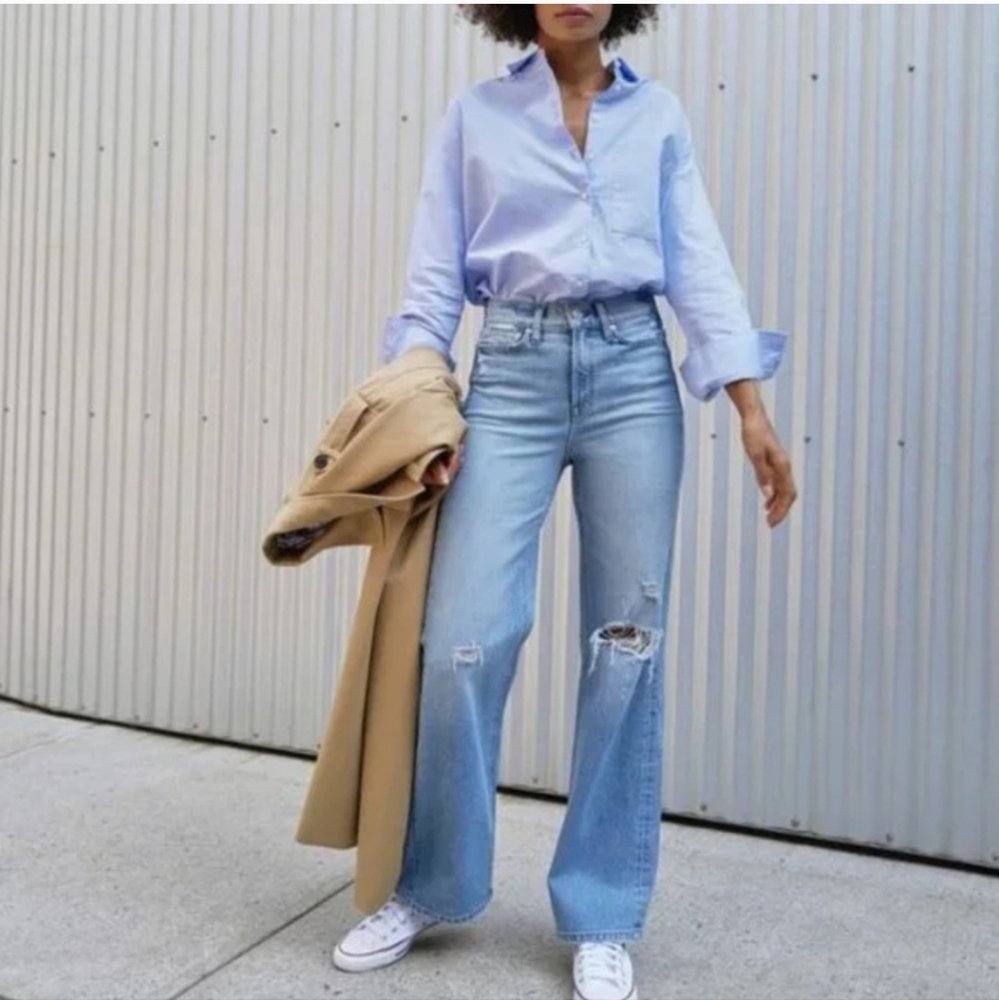 AYR Secret Sauce Light Blue Distressed Wide-Leg Jeans